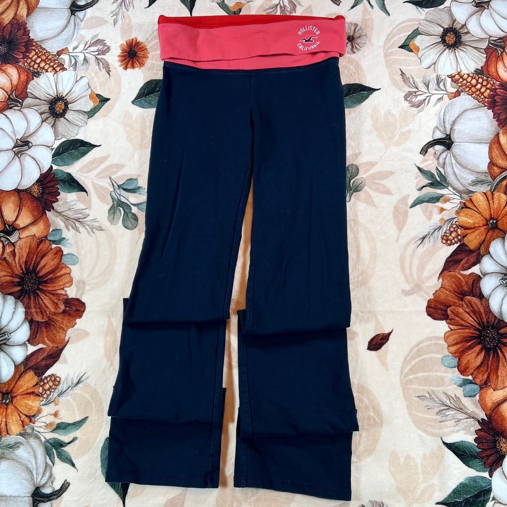 Vintage Y2K Hollister Yoga Pants Womens Fold Over Waist Flare Navy Coral Pink XS